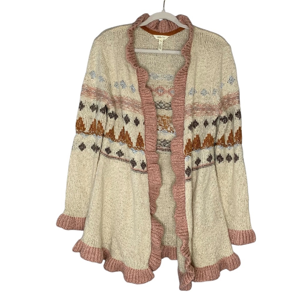 Matilda Jane Jacie creme long sleeve cardigan sweater with‎ Aztec print. Size L
